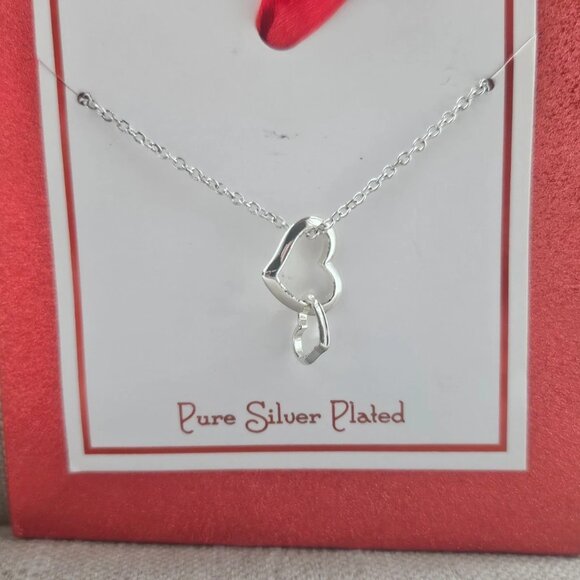 Women Necklace Double Heart Pendant Fashion Jewelry Pure Silver Plated Gift Bag - Picture 6 of 10